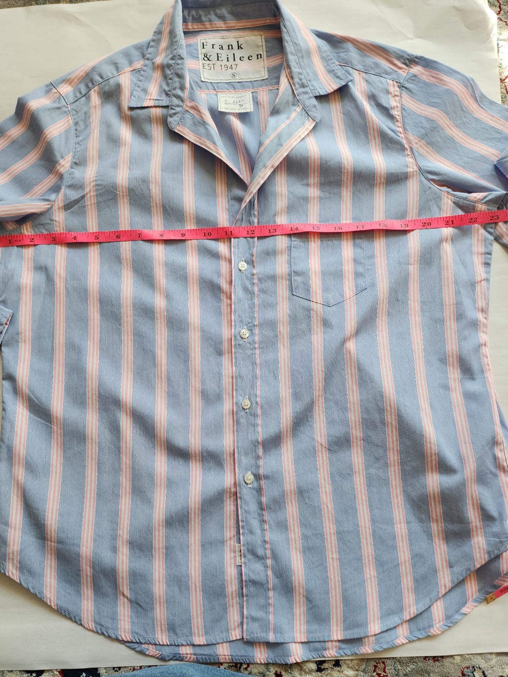 Frank & Eileen Eileen Blue Pink Stripe Italian Cotton Button Shirt Women's S - Picture 10 of 11